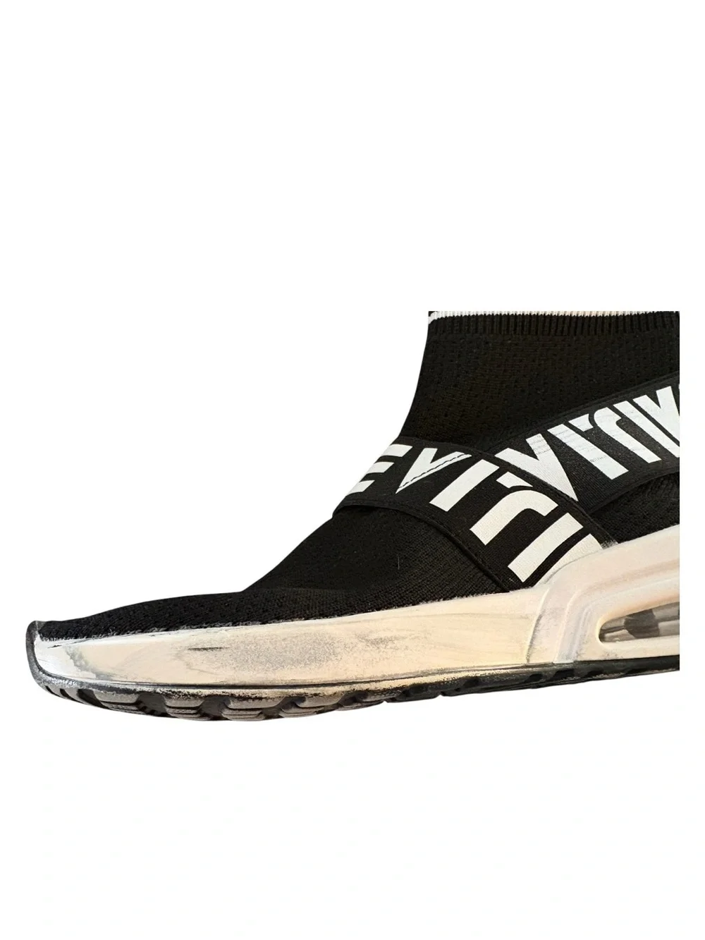 Black Knit High-Top Slip-On Sneakers with Contrast Strap